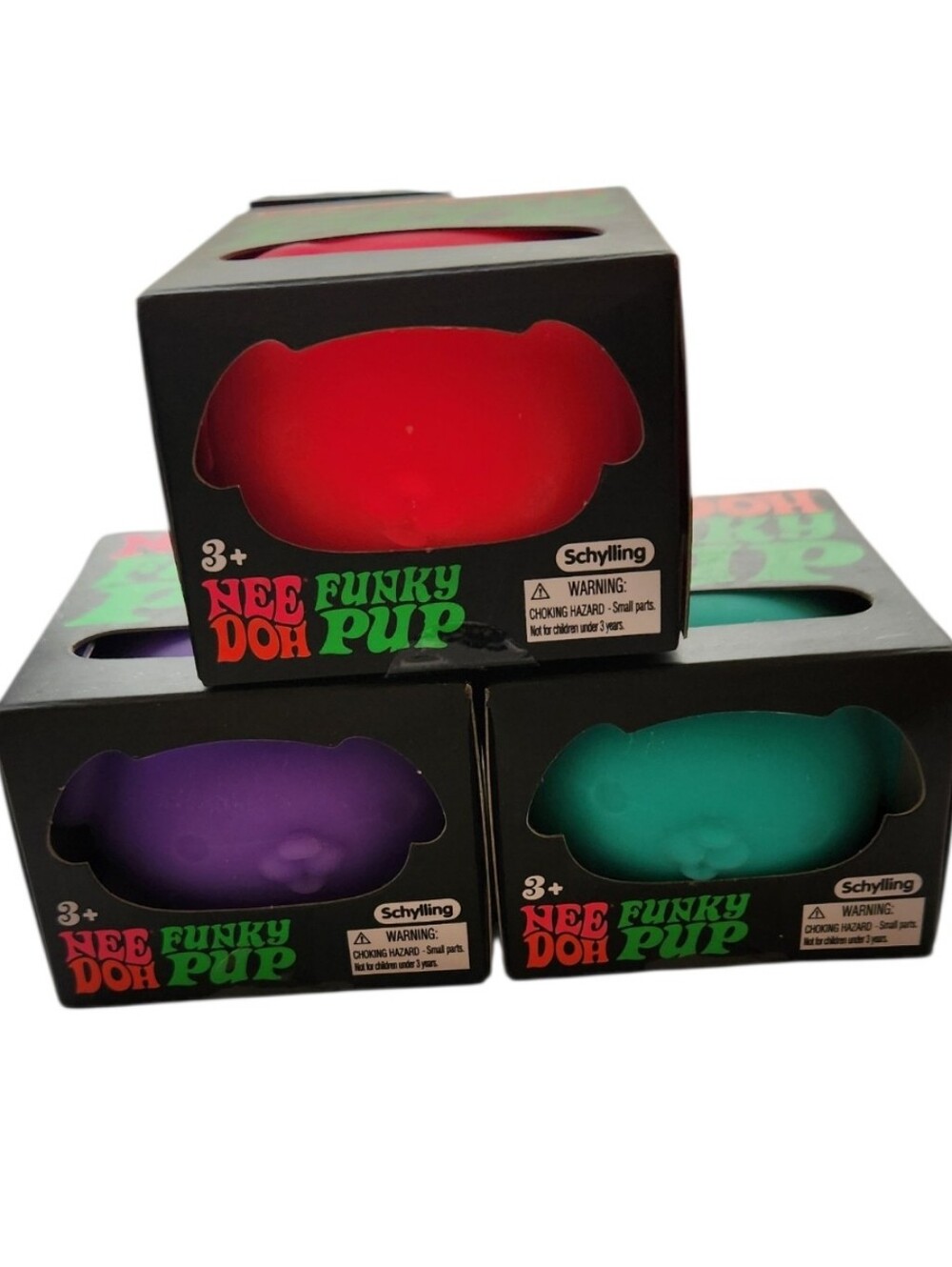 NEW NeeDoh BUNDLE OF 3 Funky Pup Purple/Teal/Pink Cute Pup Details Squish Fidget